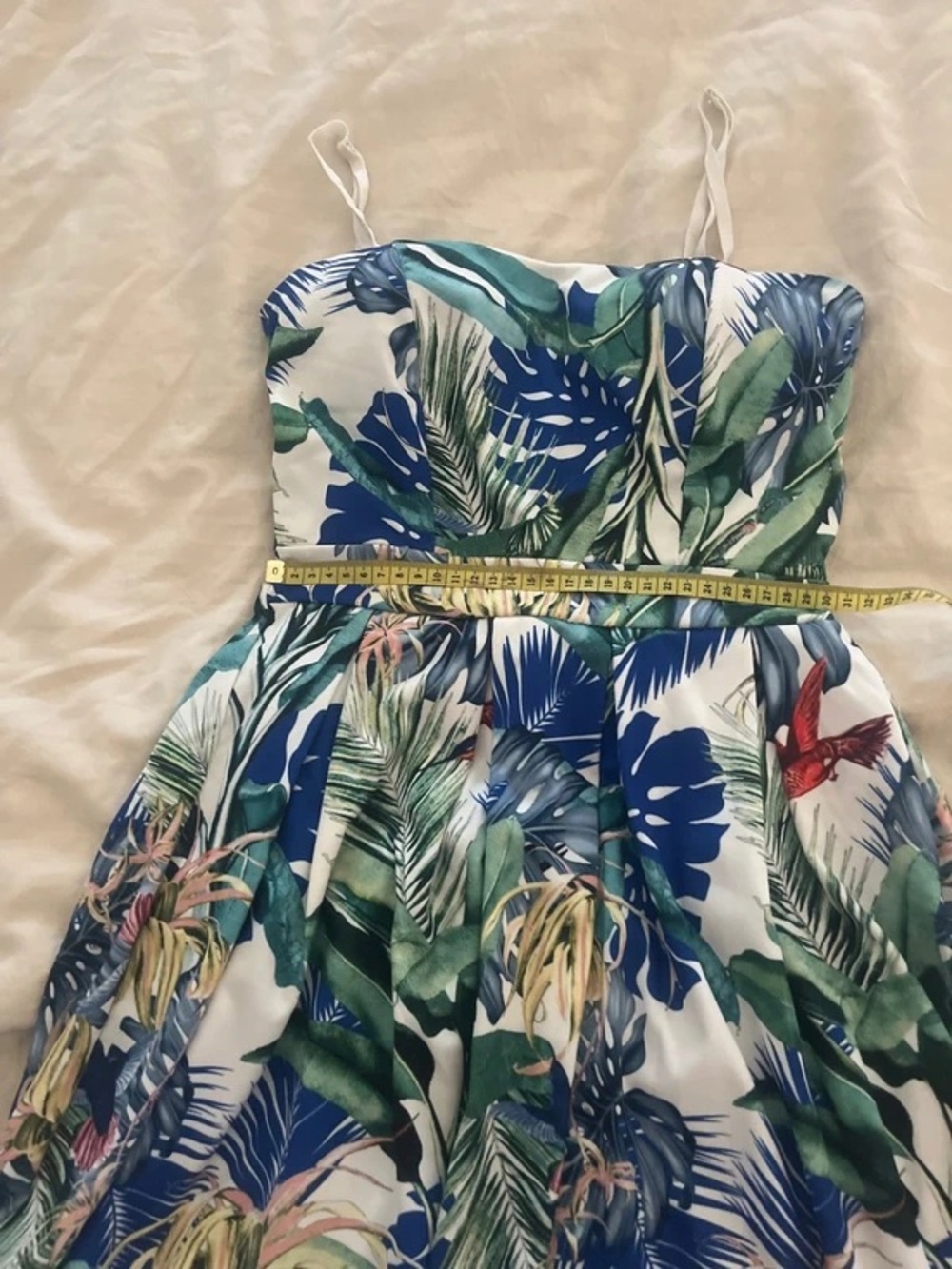 Tropical Print Strapless Kids Dress in Green and Blue - Picture 6 of 7